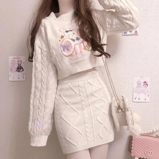 "CUTE RABBIT BUNNY EMBROIDERY SWEATER" TOP/SKIRT N030901