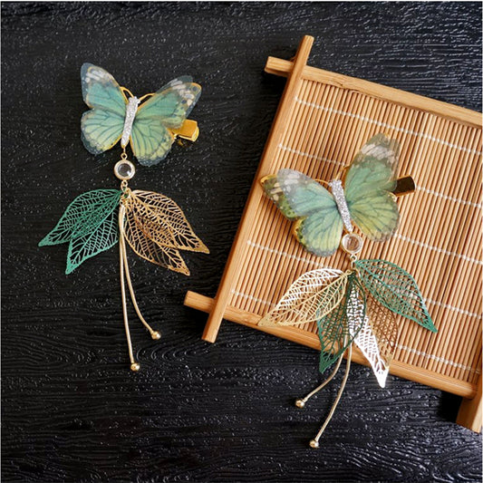 "GREEN LEAF BUTTERFLY" HAIRPIN N092404