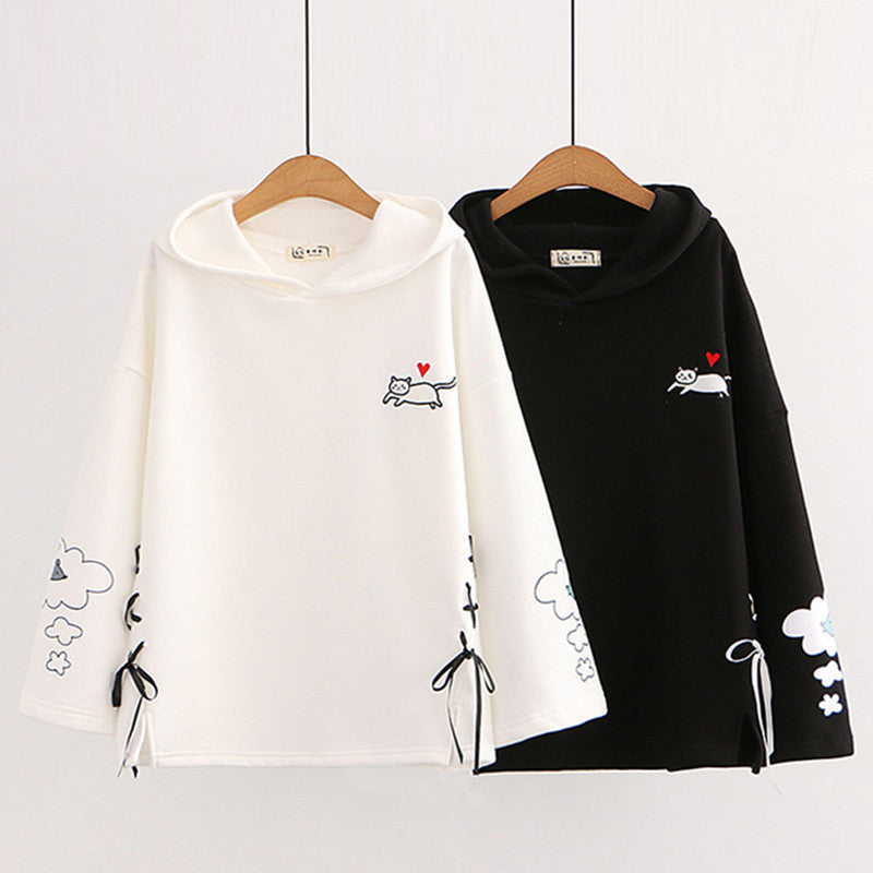 BLACK/WHITE LOVE CAT LACE HOODIE UB2679