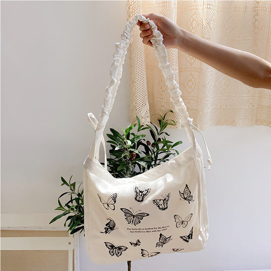 "BLACK/ WHITE BUTTERFLY PRINT PLEATED CANVAS" BAG UB2431