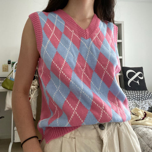 "FOUR COLOR PLAID SWEATER" VEST N103002
