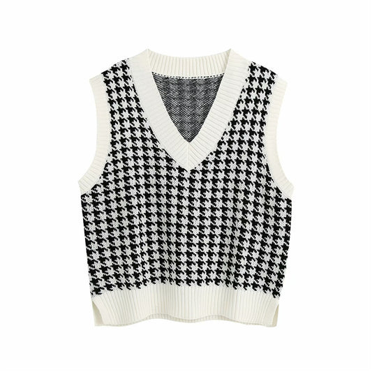 "FOUR COLOR HOUNDSTOOTH SWEATER" VEST N103003
