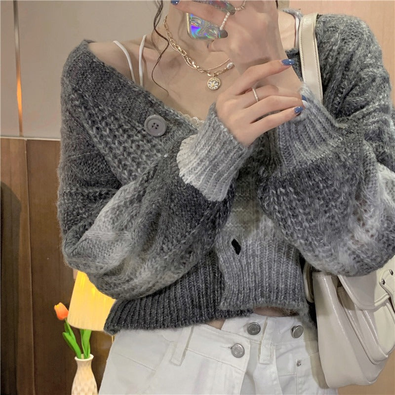 CHIC GRADIENT RAINBOW TIE-DYE KNITTED CARDIGAN UB2819