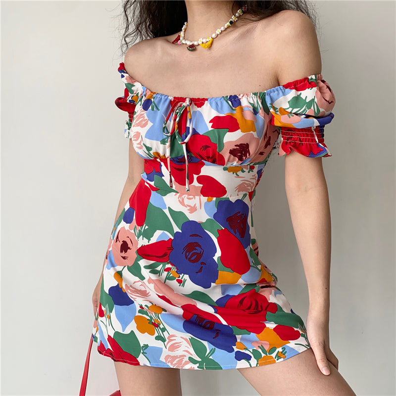 "SQUARE COLLAR PRINTED PUFF SLEEVE" DRESS UB2393