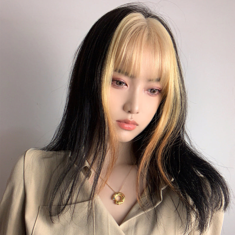 "BANGS DYED GOLDEN BLACK MID-LENGTH STRAIGHT" WIG UB2388