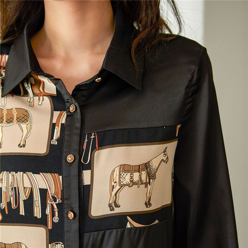 BLACK BROWN VINTAGE HORSE PRINT SHIRT UB2833