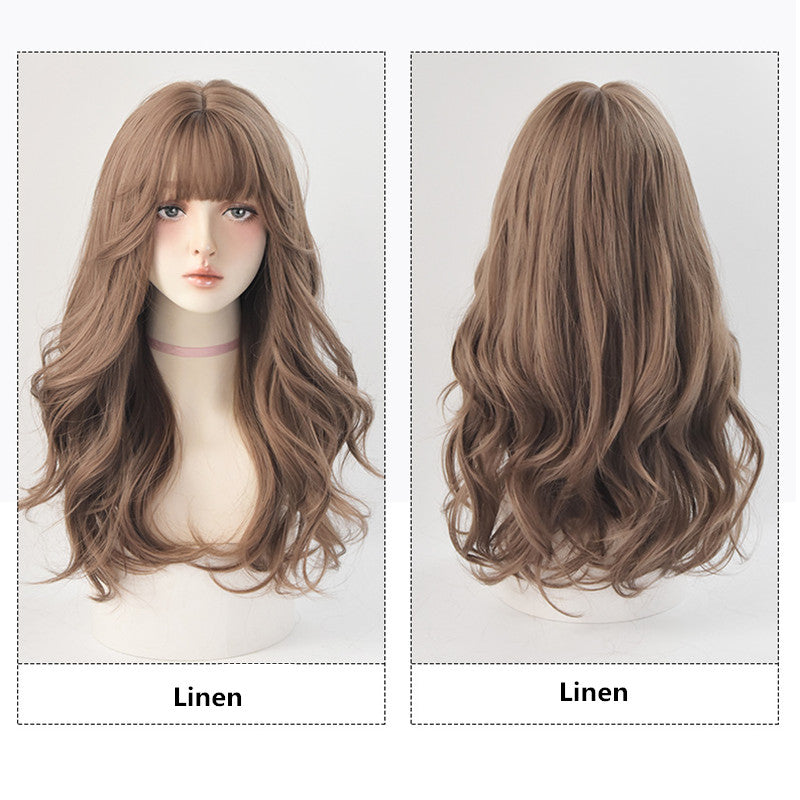 "BROWN AIR BANGS FLUFFY LONG CURLY" WIG  H041903