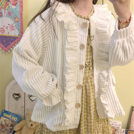 LOVELY LACE POCKET CORDUROY CARDIGAN UB2817