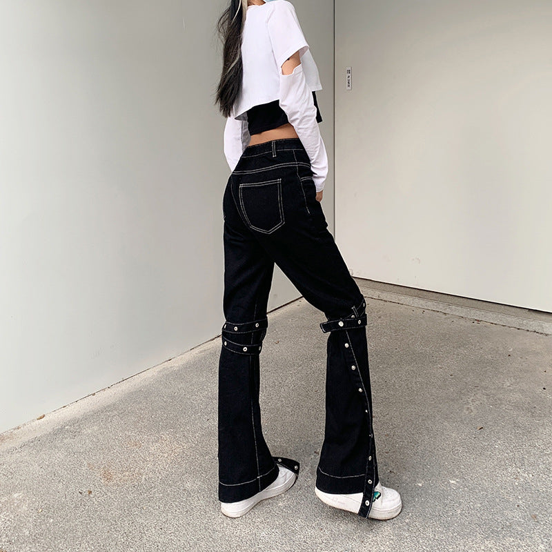 "DARK EYELET STRAPPY CASUAL" JEANS N033001