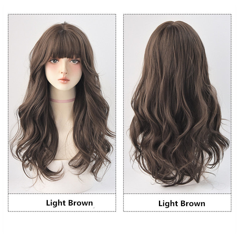 "BROWN AIR BANGS FLUFFY LONG CURLY" WIG  H041903