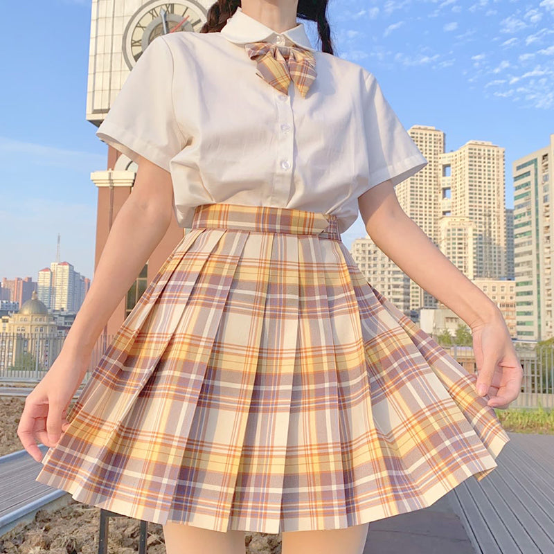 "JK YELLOW KHAKI PLAID" SKIRT N051905