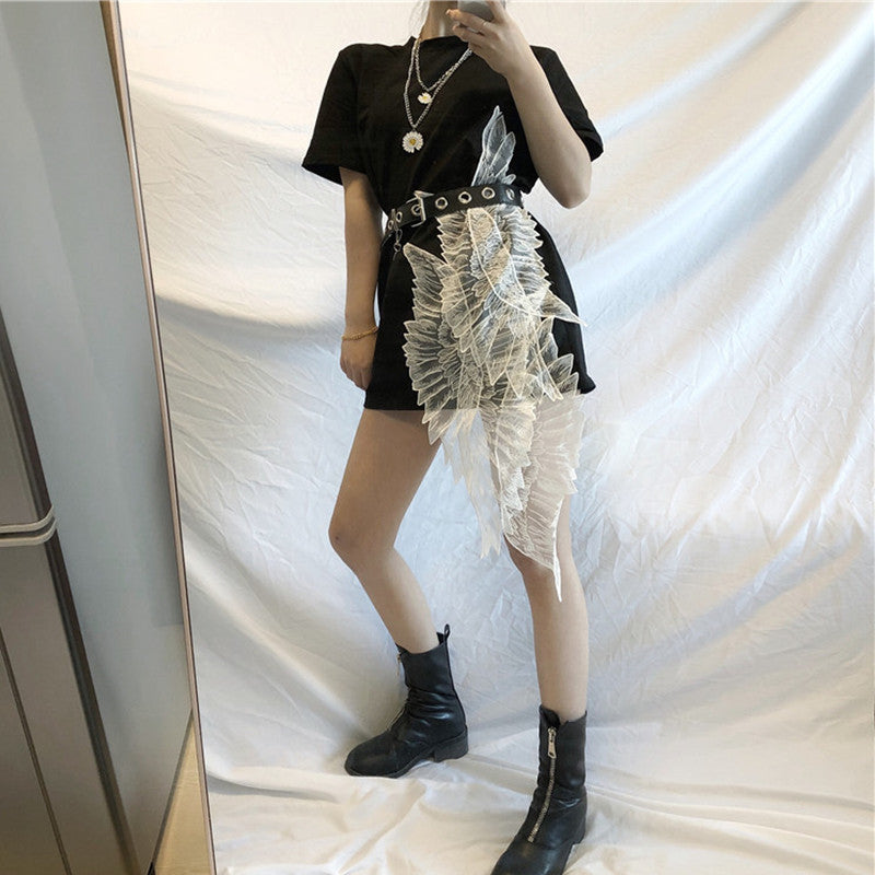 IRREGULAR WING BLACK DRESS UB2637