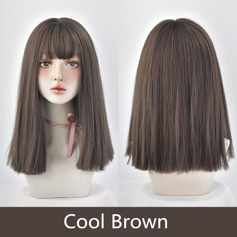 NATURAL BROWN BANGS MID-LENGTH WIG UB2555