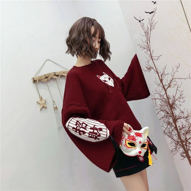 "FOX MASK EMBROIDERED" SWEATER N082810