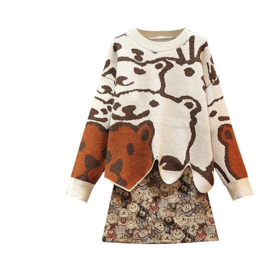 "FULL PRINT BEAR SWEATER" TOP/SKIRT N030903