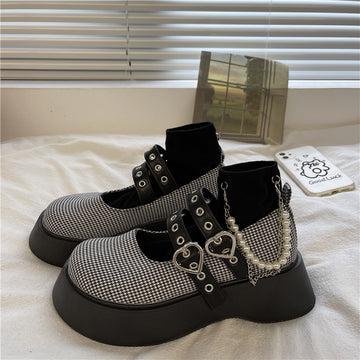 LOLITA LOVE BUCKLE HOUNDSTOOTH SHOES UB2760