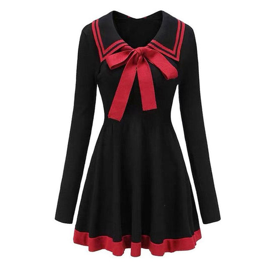 BLACK/WHITE CUTE BOW KNITTED DRESS UB2673