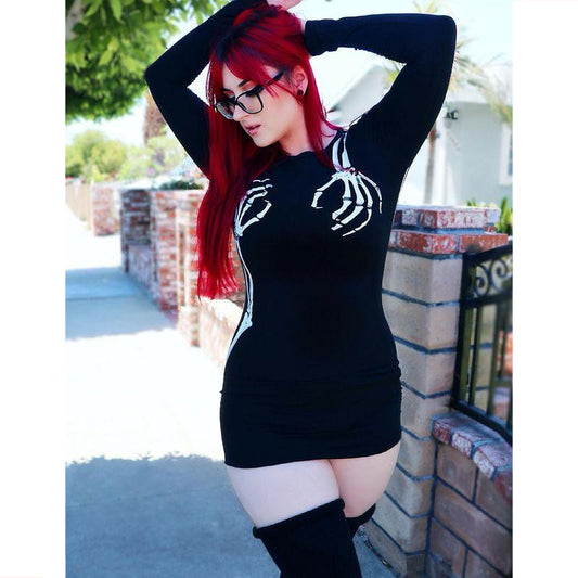 [@scuba.steph] "GOTHIC CREATIVE PRINT ROUND NECK LONG SLEEVE" DRESS D052306