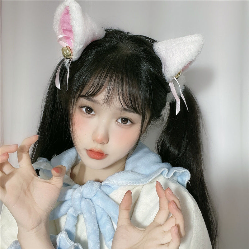 PLUSH BELL BOW CAT EAR HAIRPIN UB2560