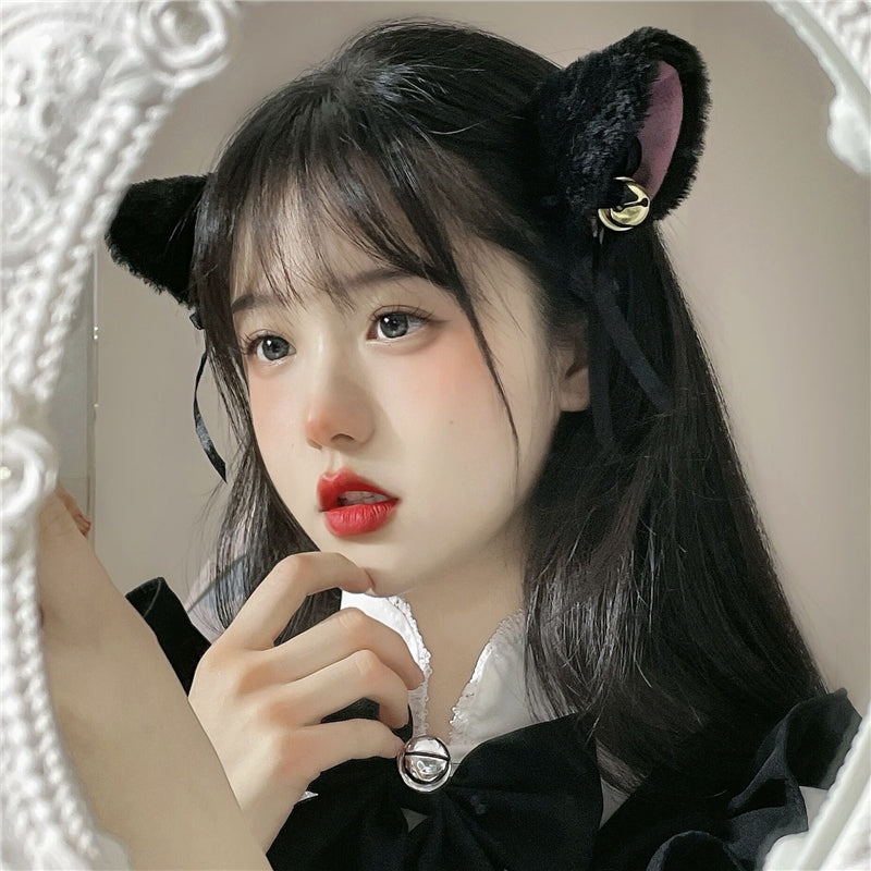 PLUSH BELL BOW CAT EAR HAIRPIN UB2560
