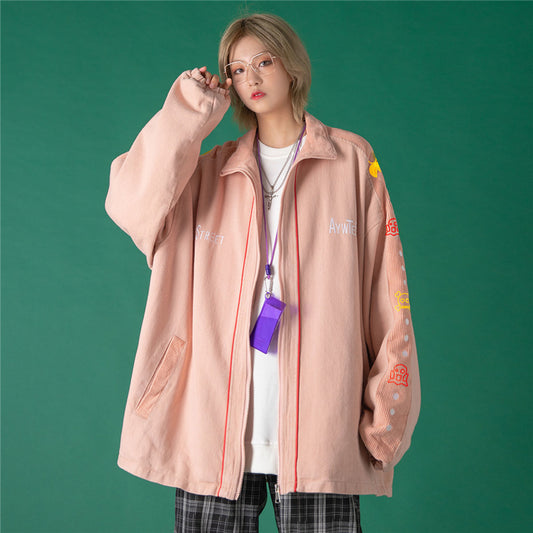 PINK/BLUE HARAJUKU EMBROIDERED CASUAL JACKET UB2807