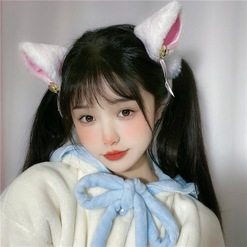 PLUSH BELL BOW CAT EAR HAIRPIN UB2560