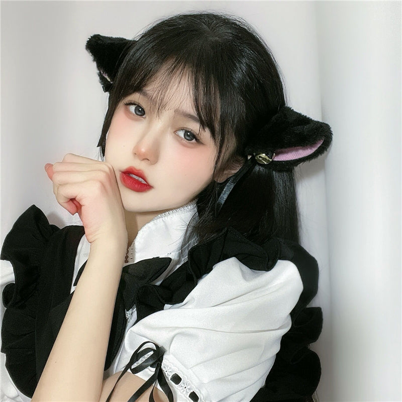 PLUSH BELL BOW CAT EAR HAIRPIN UB2560