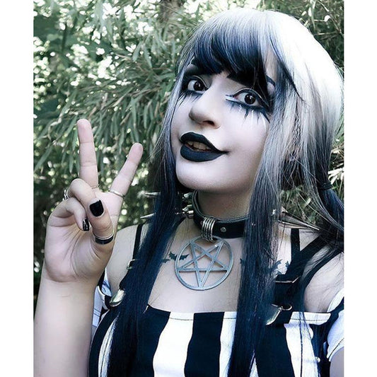 "LOLITA WIG [ DAYTIME ] - GRADIENT WHITE BLACK LONG CURLY" WIG H040902