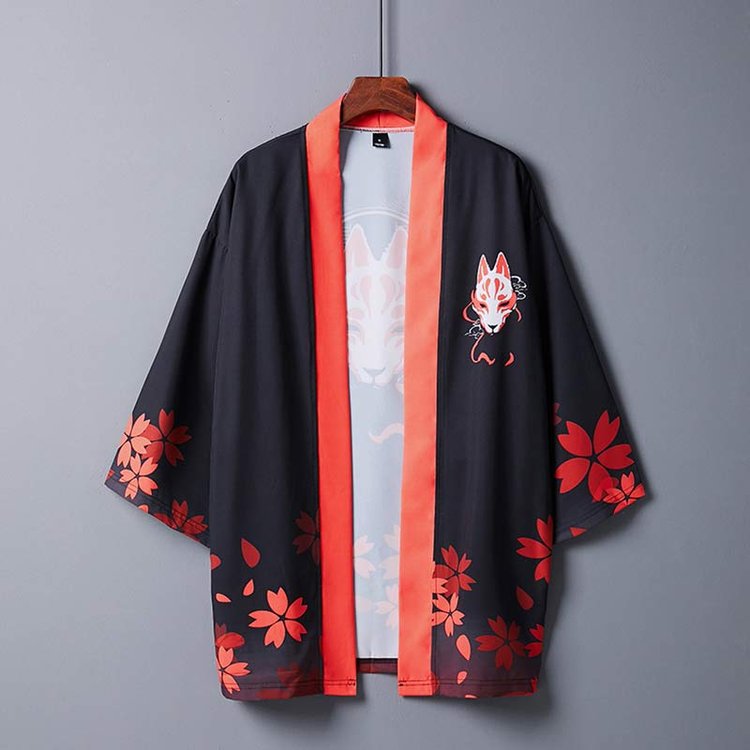 Vintage Fox Sakura Print Kimono Outerwear Sun Protective Cardigan UB7323