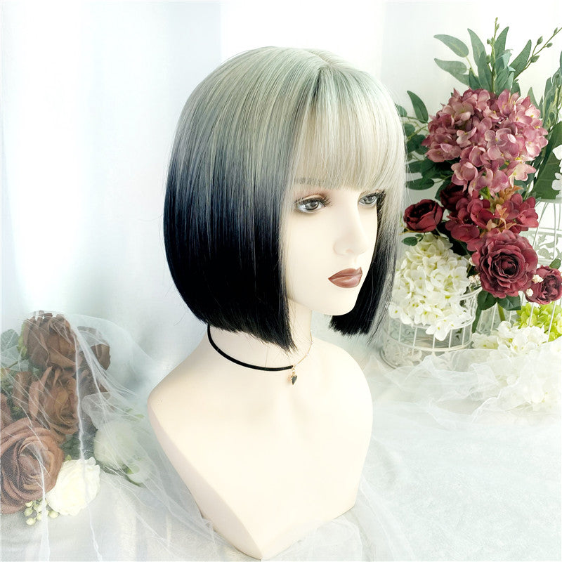 Gradient Light And Dark Short Straight Wig UZ9136