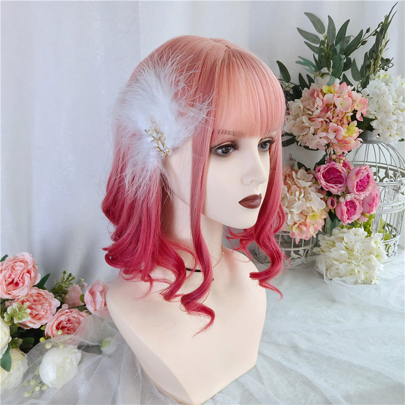 Pisces | Gradient Rose Red Curly Wig UZ9131