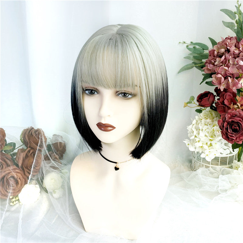 Gradient Light And Dark Short Straight Wig UZ9136