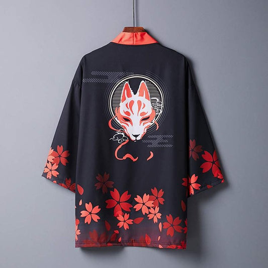 Vintage Fox Sakura Print Kimono Outerwear Sun Protective Cardigan UB7323