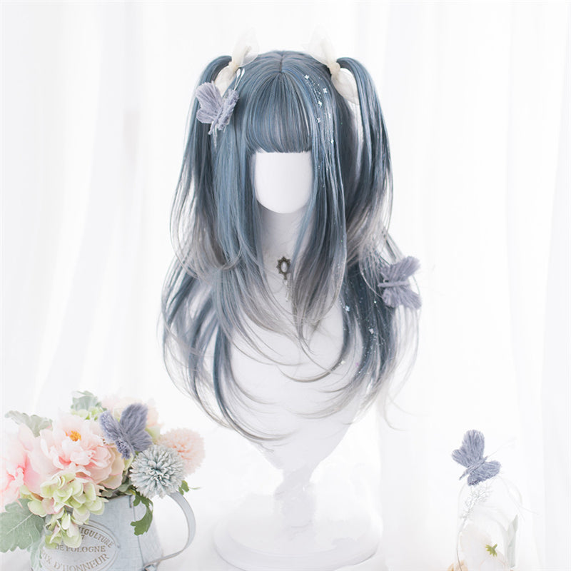 "BLUE GRAY GRADIENT LONG CURLY" WIG D052111