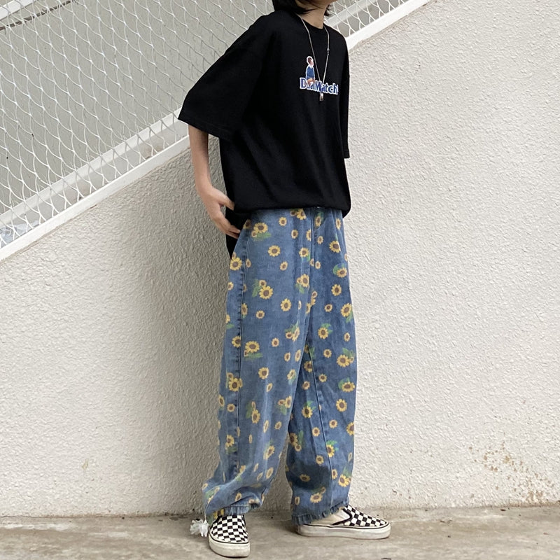 [@klaudiabieszcz ] "SMALL DAISY PRINT LOOSE" JEANS D051901