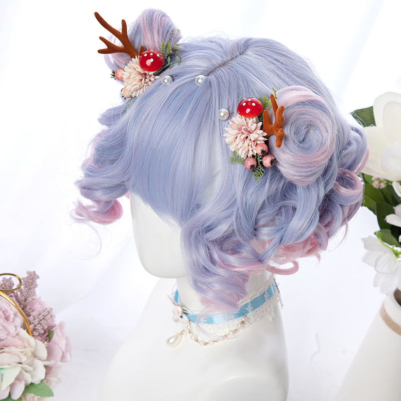 "BLUE PINK GRADIENT BANGS SHORT CURL" WIG D051603