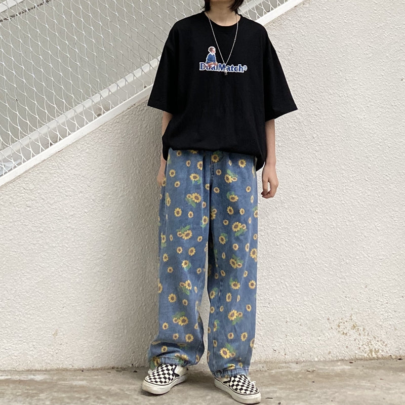 [@klaudiabieszcz ] "SMALL DAISY PRINT LOOSE" JEANS D051901