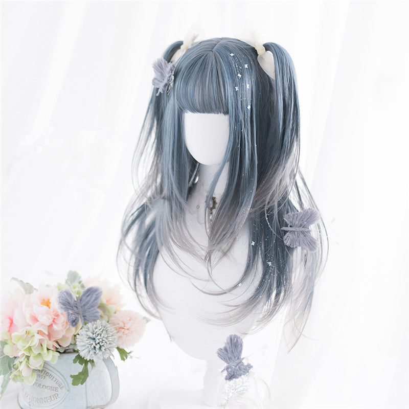 "BLUE GRAY GRADIENT LONG CURLY" WIG D052111