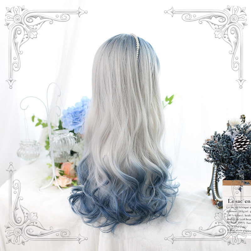 "BLUE WHITE GRADIENT LONG CURLY" WIG D061501