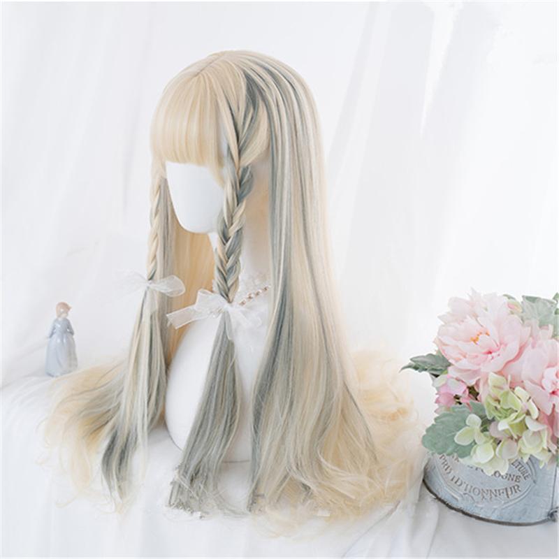 [ @julianna.mur]"GOLD DYED GRAY SLIGHTLY CURLY LONG" WIG D052207