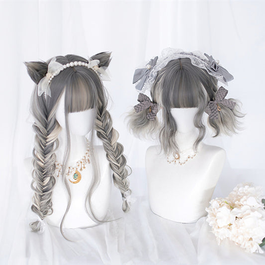 "CAT EAR GRAY GRADIENT CURLY" WIG D051801