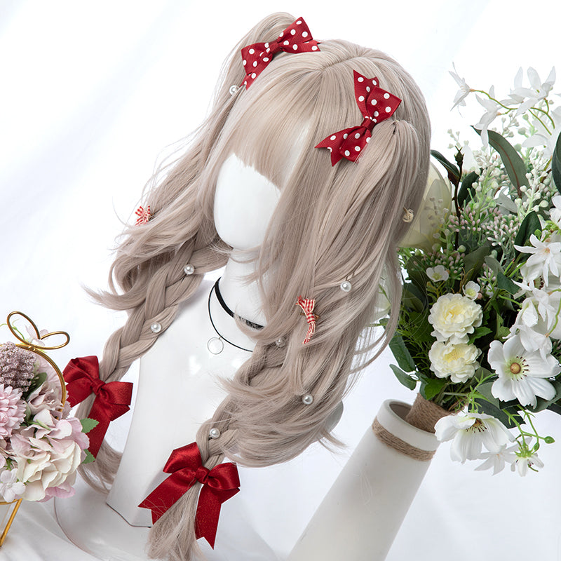 "APRICOT DOUBLE PONYTAIL SLIGHTLY CURLY LONG" WIG D051604