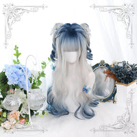 "BLUE WHITE GRADIENT LONG CURLY" WIG D061501