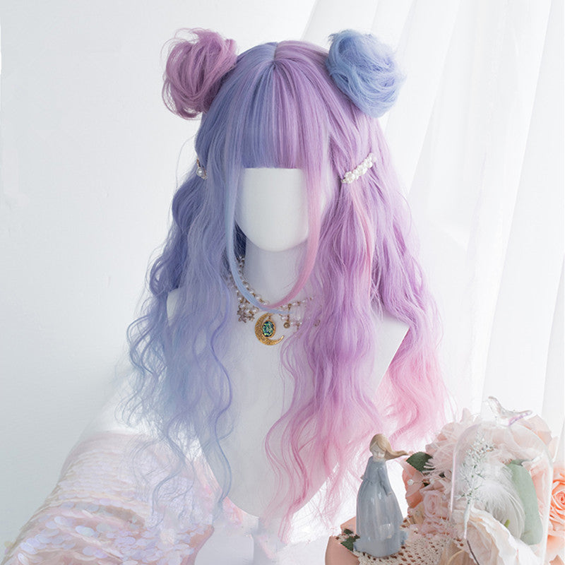 "BLUE PINK CANDY-COLOR LONG CURLY" WIG D051611