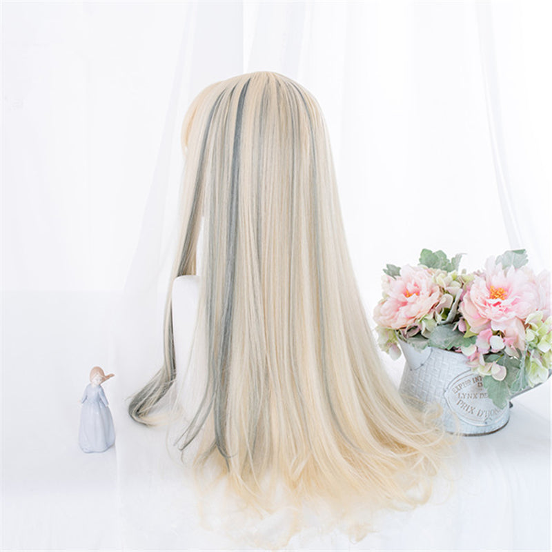"GOLD DYED GRAY SLIGHTLY CURLY LONG" WIG D052207