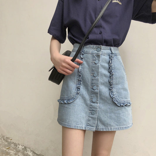 "CUTE LARGE POCKETS DENIM" SKIRT D052902