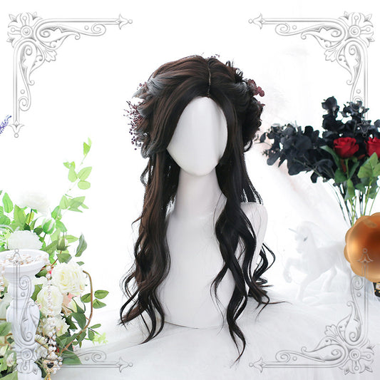 "DARK BROWN SLIGHTLY CURLY LONG" WIG D061503