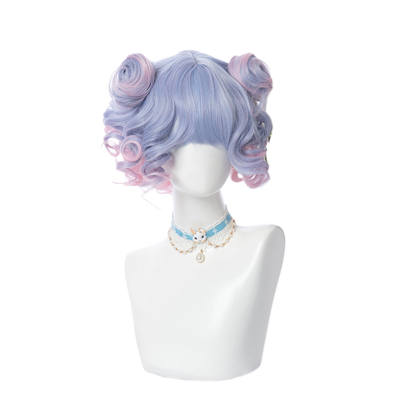 "BLUE PINK GRADIENT BANGS SHORT CURL" WIG D051603