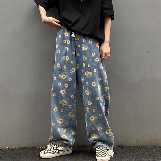 "SMALL DAISY PRINT LOOSE" JEANS D051901