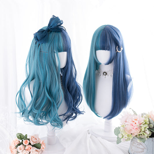 "BLUE GREEN COLORBLOCK LONG" WIG D052816
